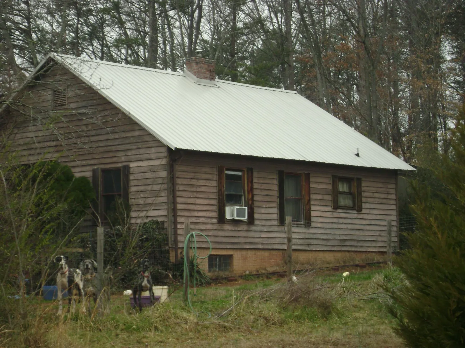 White metal roof on an old wood sided farmhouse, from a Asphalt Shingle Roof Repair job in Stonington